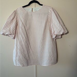Preston & York Blush Gingham Puff Sleeve Blouse